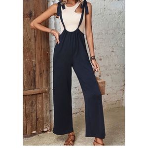 Tied Shoulder wide leg overalls